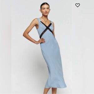 NWT Reformation Provence Silk Dress in Mineral/Black (Blue) Size L